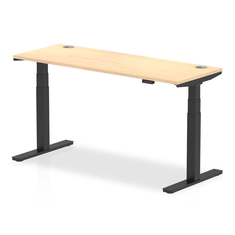 Air Slimline Height Adjustable Desk With Cable Ports - Maple - NWOF