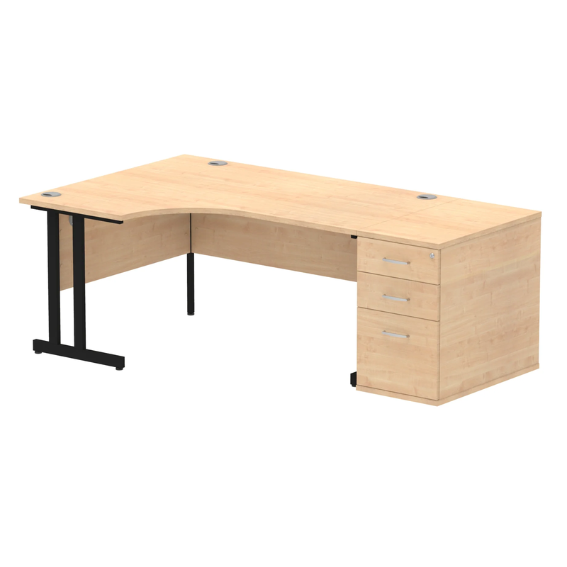 Impulse Crescent Desk With 800mm Deep Desk High Pedestal Bundle - Maple - NWOF