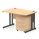 Impulse Cantilever Straight Desk With 3 Drawer Mobile Pedestal - Maple - NWOF