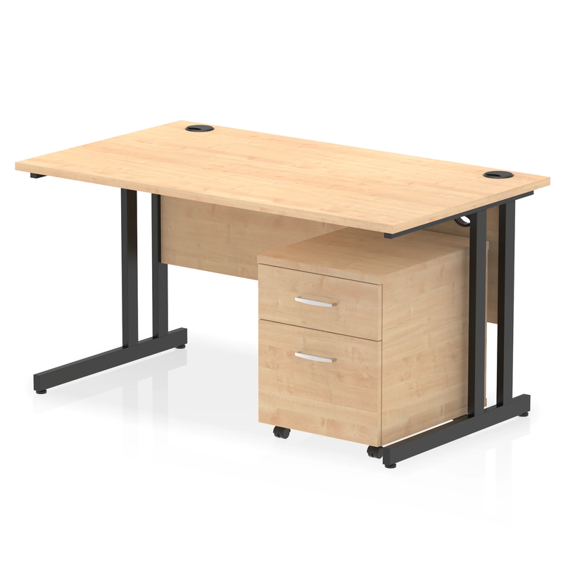 Impulse Cantilever Straight Desk With 2 Drawer Mobile Pedestal - Maple