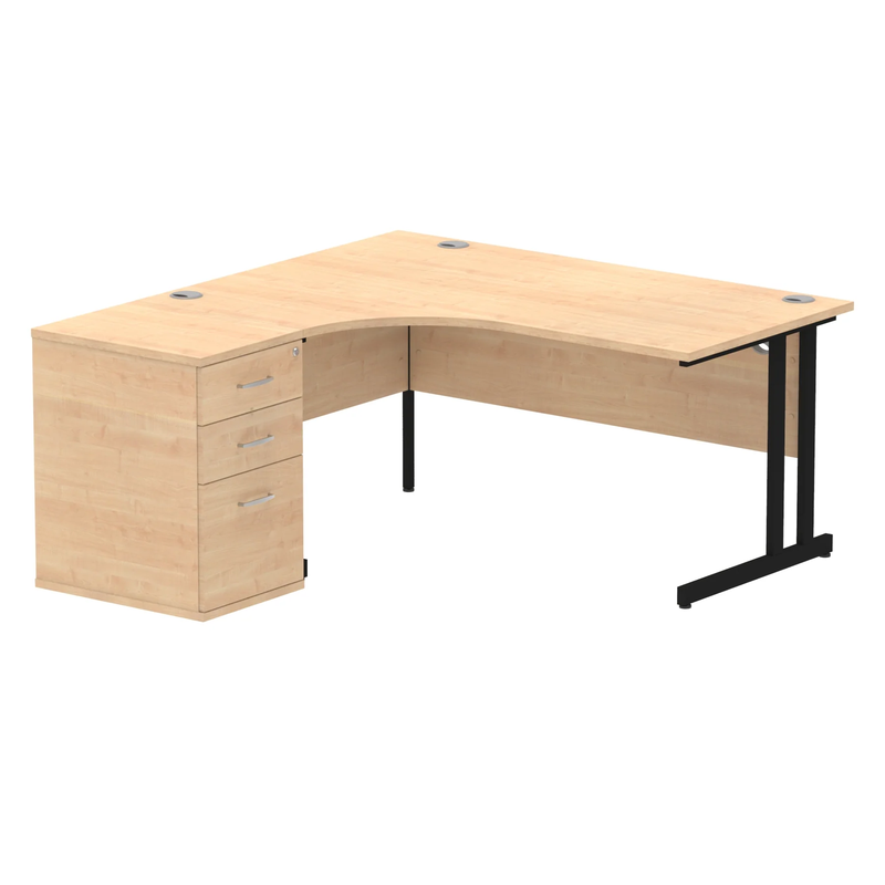 Impulse Crescent Desk With 600mm Deep Desk High Pedestal Bundle - Maple - NWOF