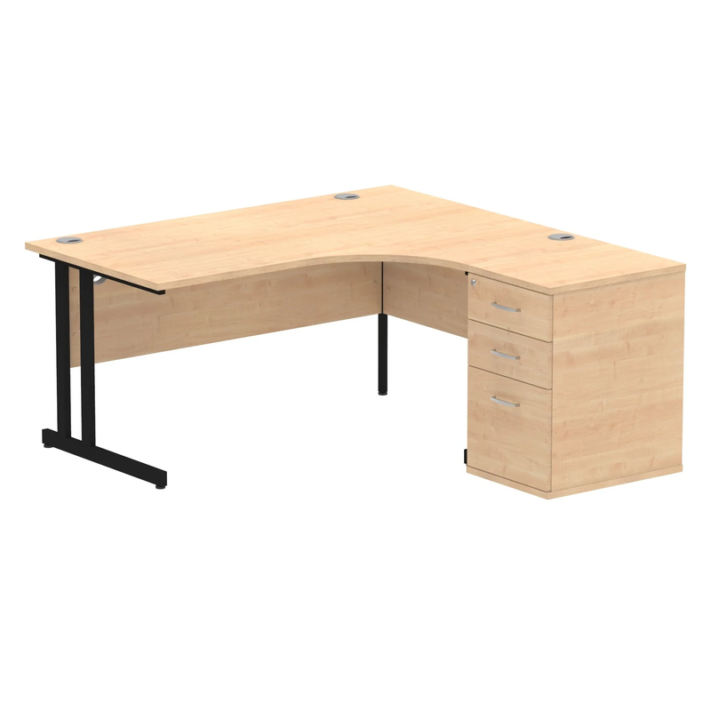 Impulse Crescent Desk With 600mm Deep Desk High Pedestal Bundle - Maple - NWOF