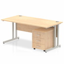 Impulse Cantilever Straight Desk With 3 Drawer Mobile Pedestal - Maple - NWOF