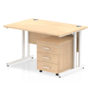 Impulse Cantilever Straight Desk With 3 Drawer Mobile Pedestal - Maple - NWOF
