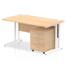 Impulse Cantilever Straight Desk With 3 Drawer Mobile Pedestal - Maple - NWOF