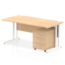 Impulse Cantilever Straight Desk With 3 Drawer Mobile Pedestal - Maple - NWOF