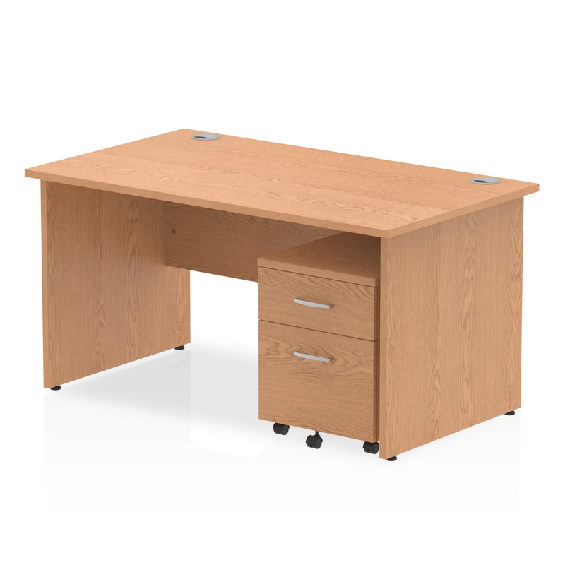 Impulse Panel End Straight Desk With 2 Drawer Mobile Pedestal - Oak - NWOF