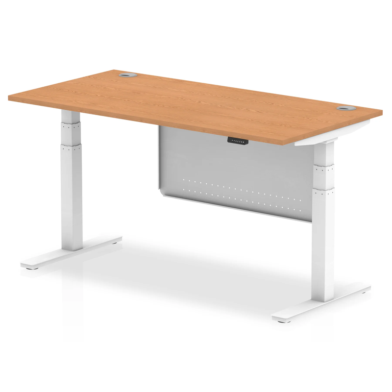 Air 800mm Deep Height Adjustable Desk With Cable Ports & Steel Modesty Panel - Oak - NWOF