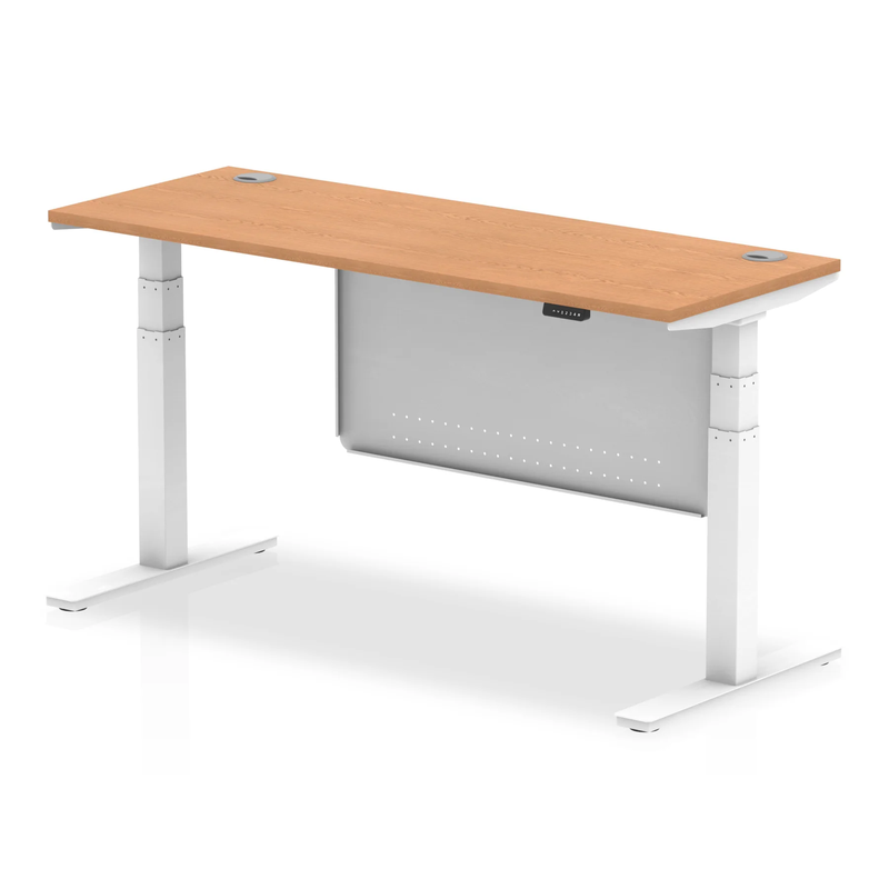 Air 600mm Deep Height Adjustable Desk With Cable Ports & Steel Modesty Panel - Oak - NWOF