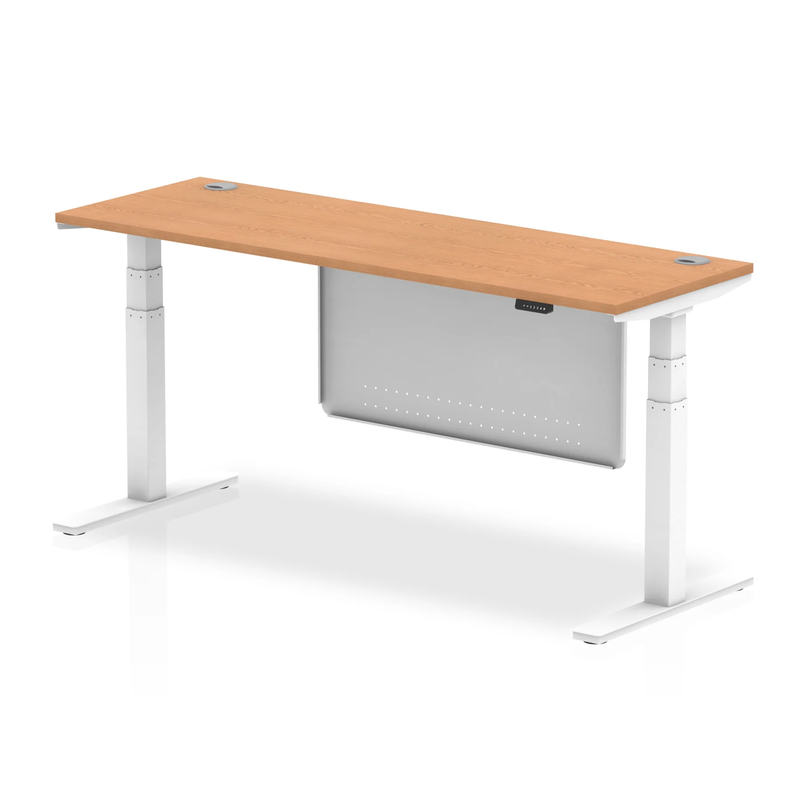 Air 600mm Deep Height Adjustable Desk With Cable Ports & Steel Modesty Panel - Oak - NWOF