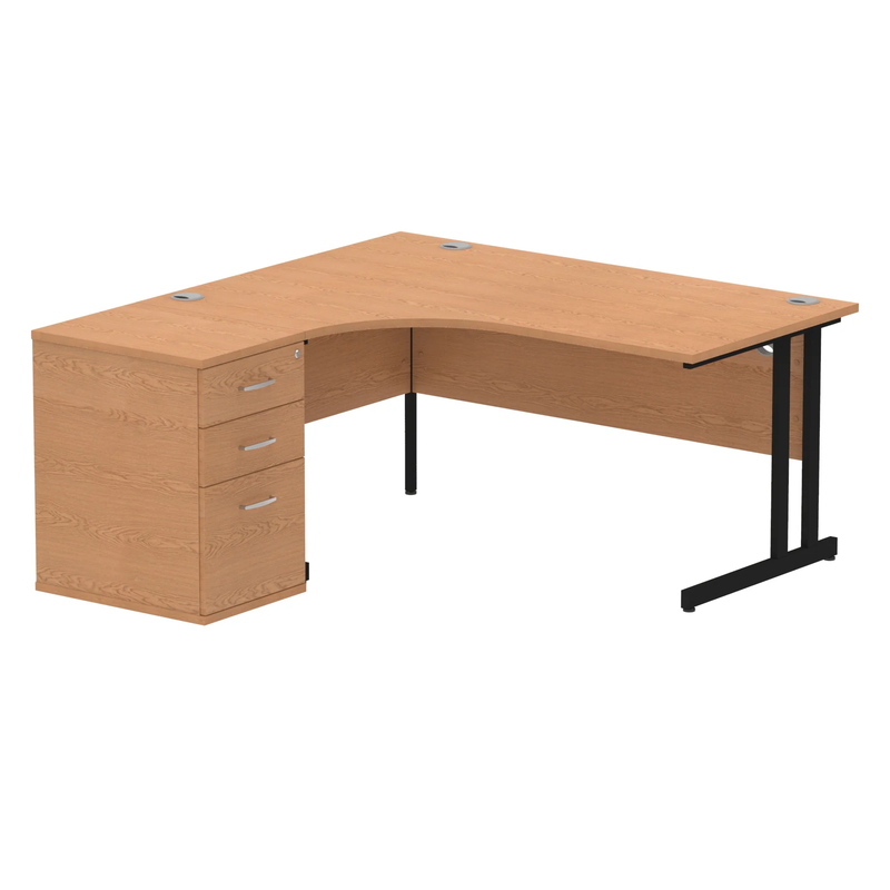 Impulse Crescent Desk With 600mm Deep Desk High Pedestal Bundle - Oak - NWOF
