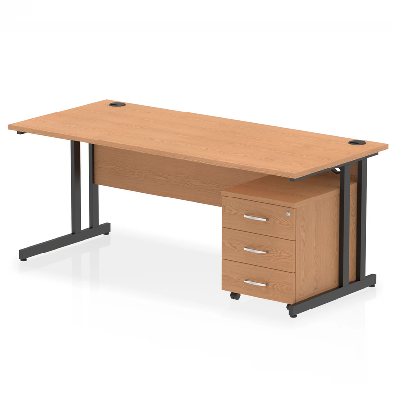 Impulse Cantilever Straight Desk With 3 Drawer Mobile Pedestal - Oak - NWOF