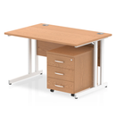 Impulse Cantilever Straight Desk With 3 Drawer Mobile Pedestal - Oak - NWOF