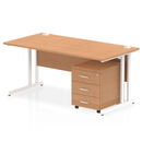 Impulse Cantilever Straight Desk With 3 Drawer Mobile Pedestal - Oak - NWOF