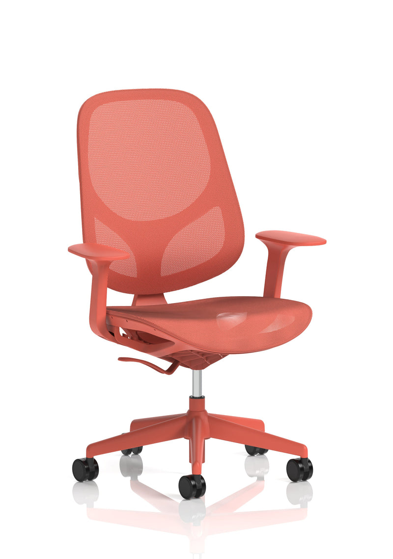 Tutti Mesh Medium Back Task Operator Office Chair With Arms - Coral