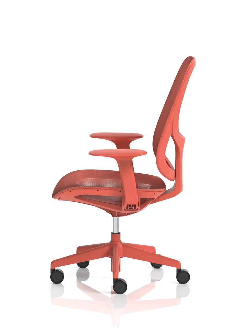 Tutti Mesh Medium Back Task Operator Office Chair With Arms - Coral