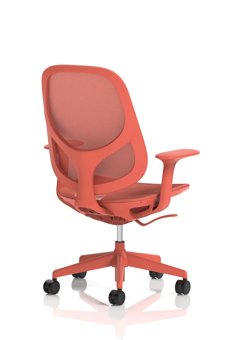 Tutti Mesh Medium Back Task Operator Office Chair With Arms - Coral