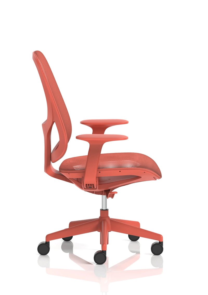 Tutti Mesh Medium Back Task Operator Office Chair With Arms - Coral