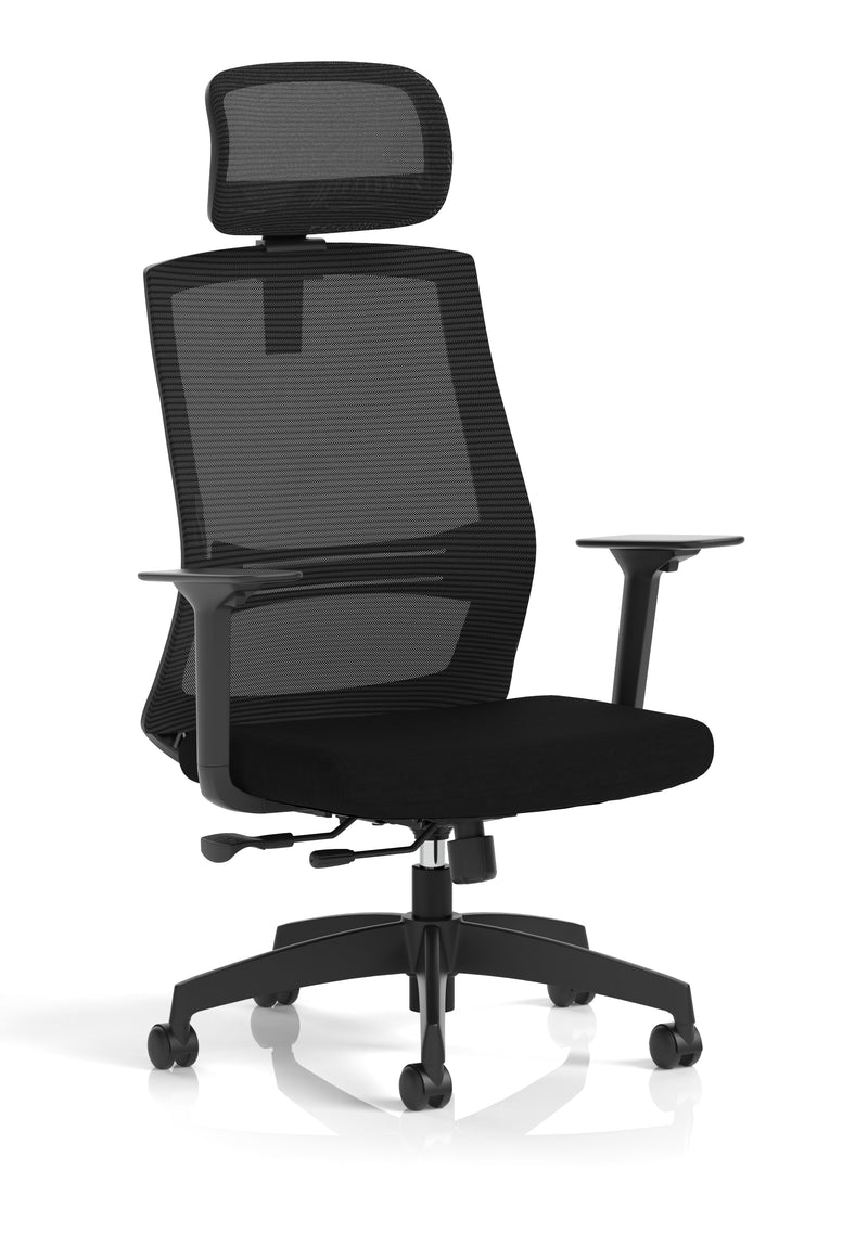 Ventra Mesh Back Task Operator Office Chair Height Adjustable Arms & Headrest - Black