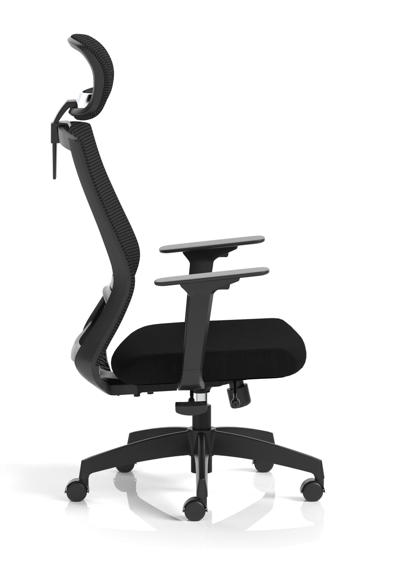 Ventra Mesh Back Task Operator Office Chair Height Adjustable Arms & Headrest - Black