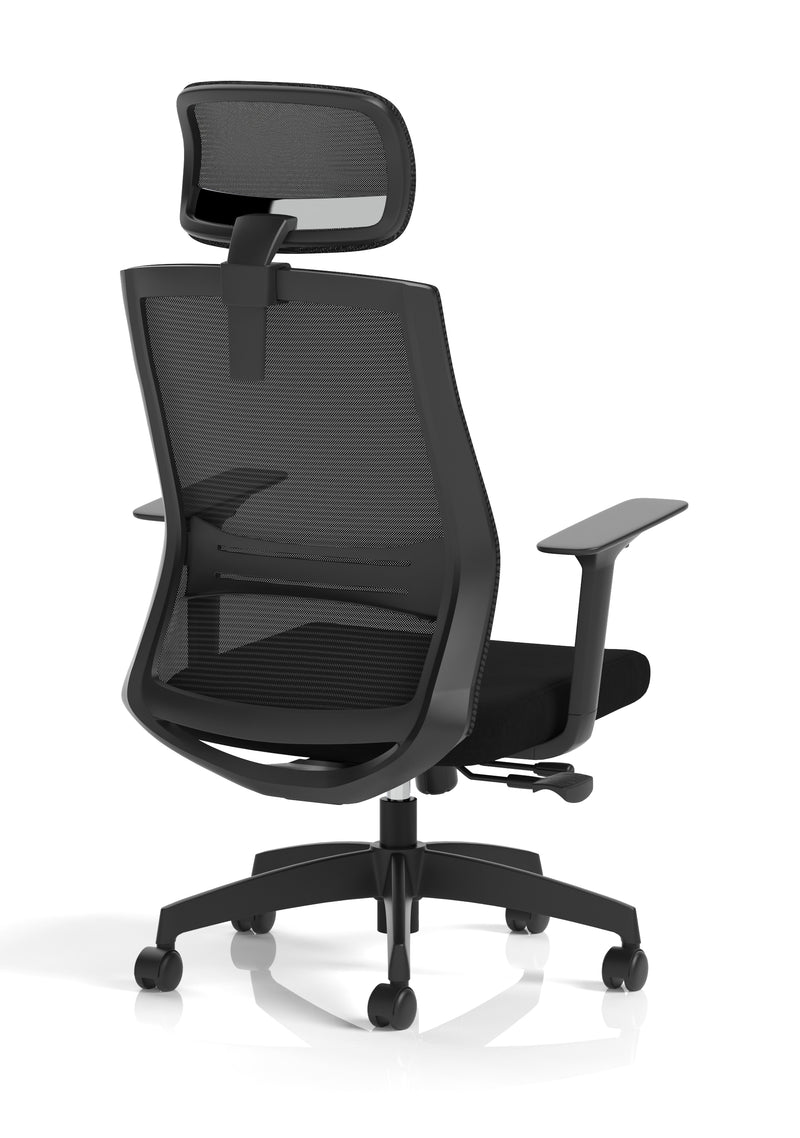 Ventra Mesh Back Task Operator Office Chair Height Adjustable Arms & Headrest - Black