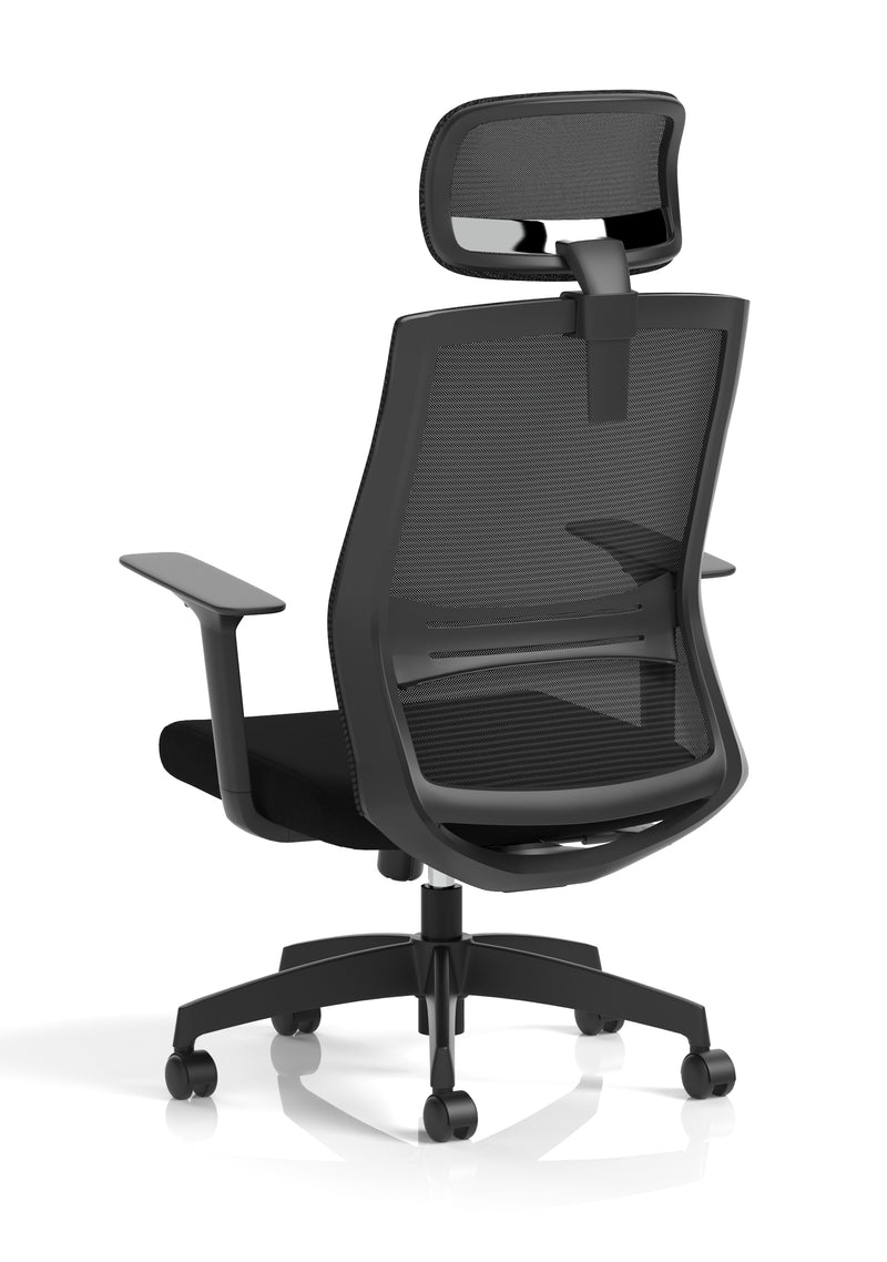 Ventra Mesh Back Task Operator Office Chair Height Adjustable Arms & Headrest - Black