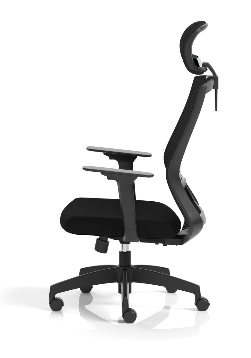Ventra Mesh Back Task Operator Office Chair Height Adjustable Arms & Headrest - Black