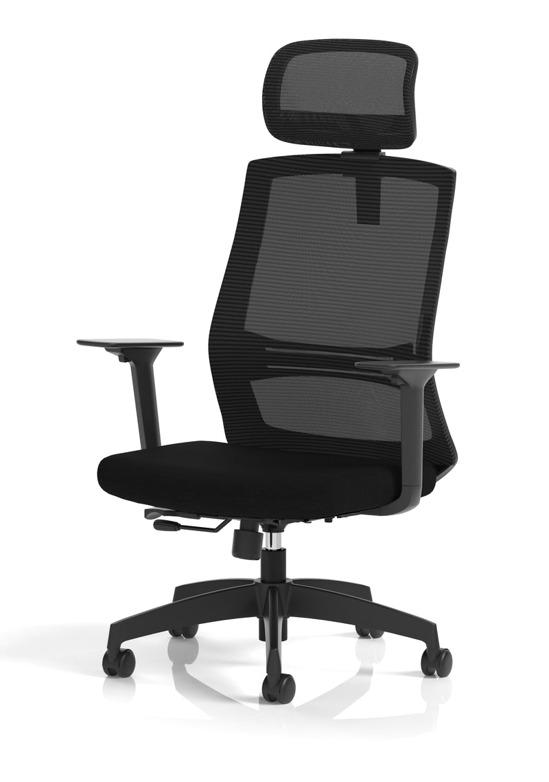 Ventra Mesh Back Task Operator Office Chair Height Adjustable Arms & Headrest - Black