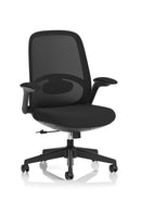 Dynamic Crew 2 Task Operator Mesh Back Chair with adjustable armrests and ergonomic design, shown in black fabric with a sturdy base.