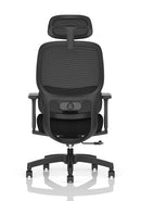 Dynamic Rowan mesh back chair with ergonomic design, adjustable armrests, and a sturdy black frame.