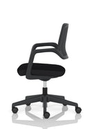 Dynamic Cosmo Task Operator Chair with adjustable arms and ergonomic design, shown in black fabric with chrome base.