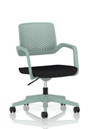 Dynamic Cosmo Task Operator Chair with adjustable height and ergonomic design, featuring black fabric upholstery and armrests.