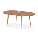 Oslo Volta oval boardroom table by Dynamic with walnut finish, wooden splayed legs, and built-in pop-up power module.