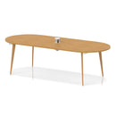 Oslo Volta oval boardroom table by Dynamic with wooden splayed oak legs and built-in pop-up power module for modern conference rooms.