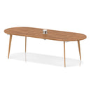 Oslo Volta oval boardroom table by Dynamic with walnut finish, wooden splayed legs, and built-in pop-up power module for conference room use.