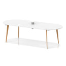 Oslo Volta oval boardroom table by Dynamic with wooden splayed legs and built-in pop-up power module in white.