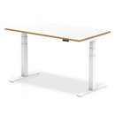 Oslo Air Height Adjustable Desk - White Top With Natural Wood Edge & White Frame - NWOF