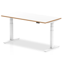 Oslo Air Height Adjustable Desk - White Top With Natural Wood Edge & White Frame - NWOF