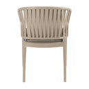 ZAP Portofino stacking armchair with taupe seat cushion, modern outdoor furniture with sleek design and comfortable padded seat.