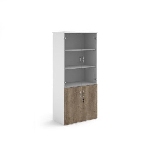Duo Combination Unit With Glass Upper Doors - White/Nebraska Oak