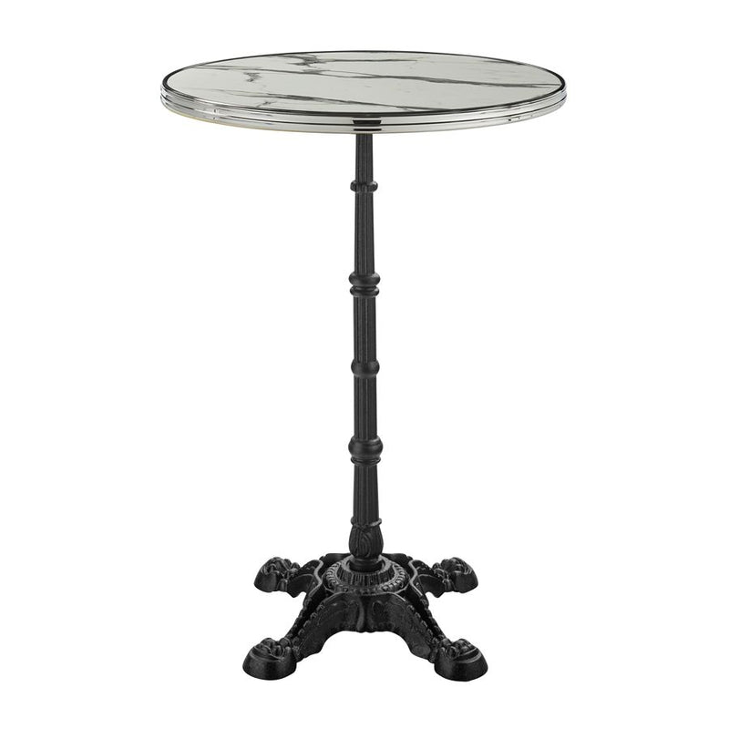 Parisian Complete Bar Height Table With Flat Auto-Adjust Base - White Marble With Chrome Rim