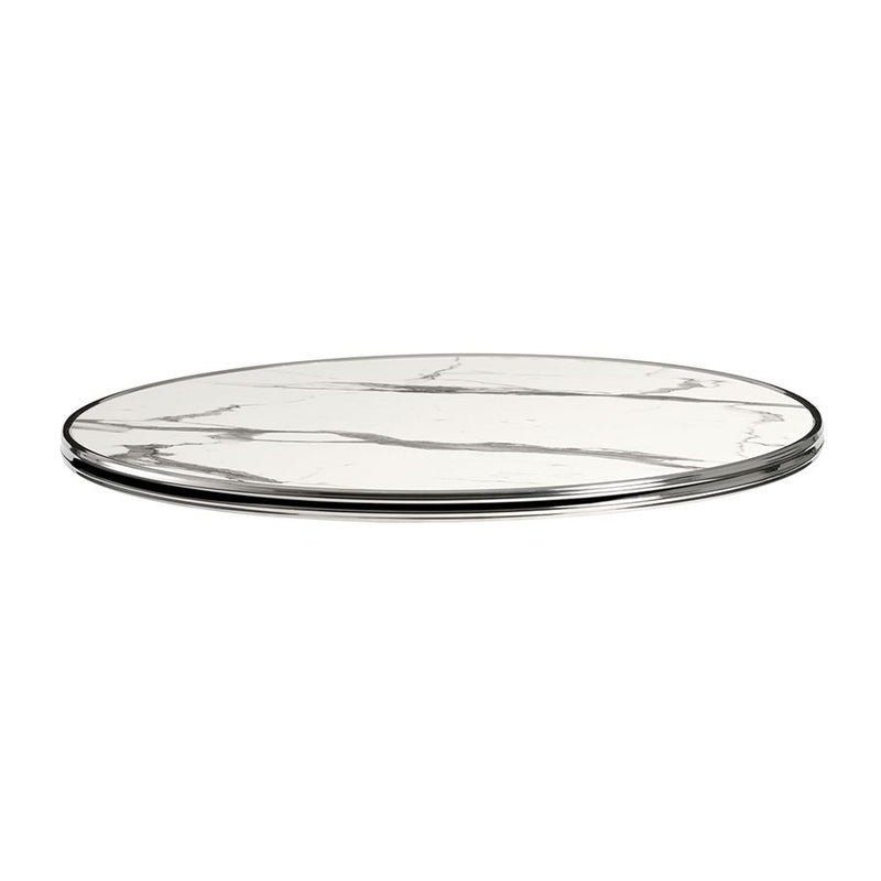 Parisian Table Top - White Marble With Chrome Metal Rim