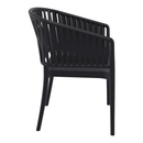 Black Portofino stacking armchair by ZAP, showing a modern design with a sturdy frame and comfortable seating.