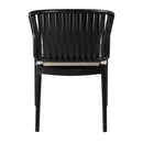 Black Portofino stacking armchair by ZAP with taupe seat cushion and backrest, ideal for outdoor or patio seating.