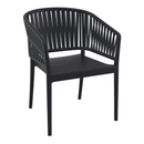Black Portofino stacking armchair by ZAP with a modern, sleek design and comfortable seating for indoor or outdoor use.