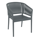 Dark grey ZAP Portofino stacking armchair with sleek modern design and comfortable armrests.