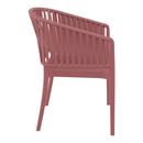ZAP Portofino stacking armchair with Marsala upholstery, showing a side view of the elegant, modern design and comfortable seating.