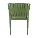 ZAP Portofino stacking armchair with olive green frame and taupe seat cushion, showcasing a stylish outdoor seating design.