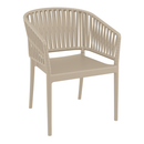 Taupe Portofino stacking armchair by ZAP with modern design and comfortable armrests, perfect for stylish interior spaces.