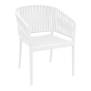 White Portofino stacking armchair by ZAP with a modern, sleek design and comfortable armrests, ideal for indoor or outdoor seating.